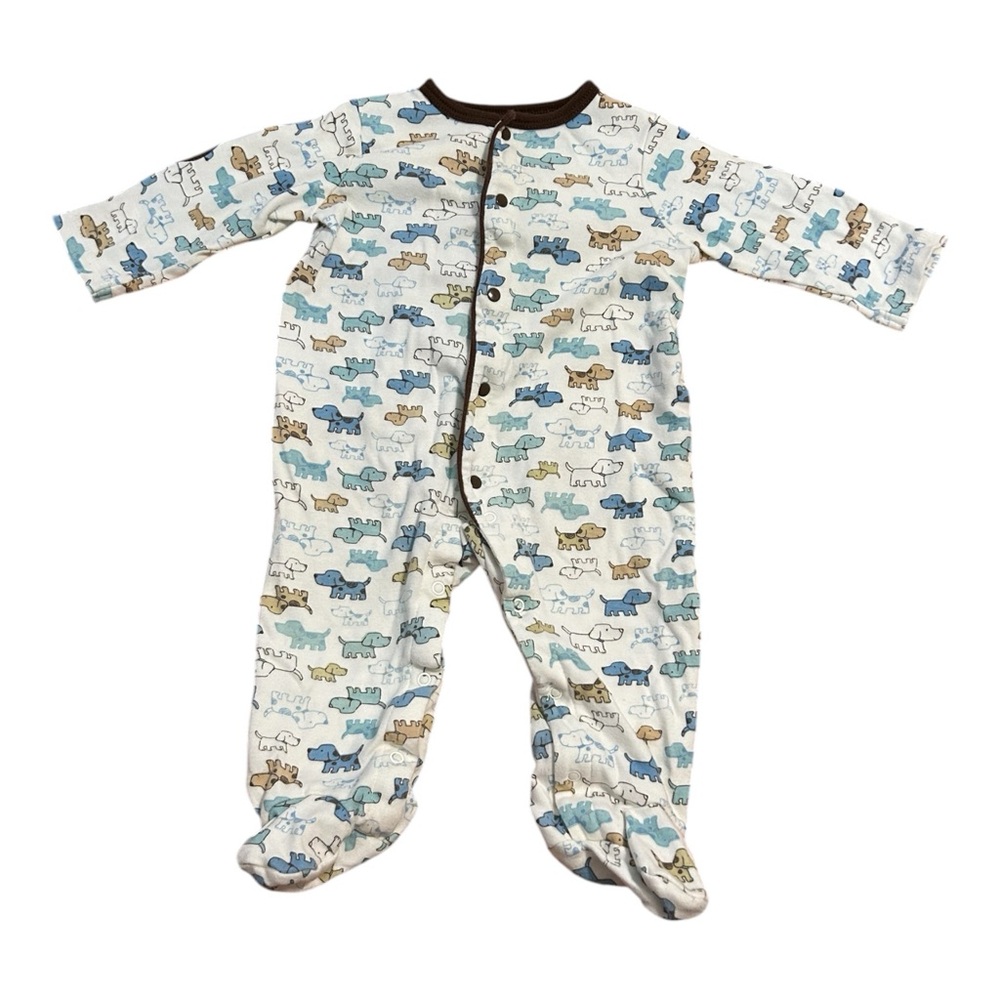 Little Me Baby‎ Brown Blue Puppy Dogs Snap Sleeper Footie Onesie Size 9 Months